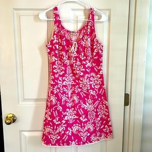 BEDHEAD~EUC~Size L~Pink/White Floral Drawstring Pajama Gown 100% Cotton Poplin